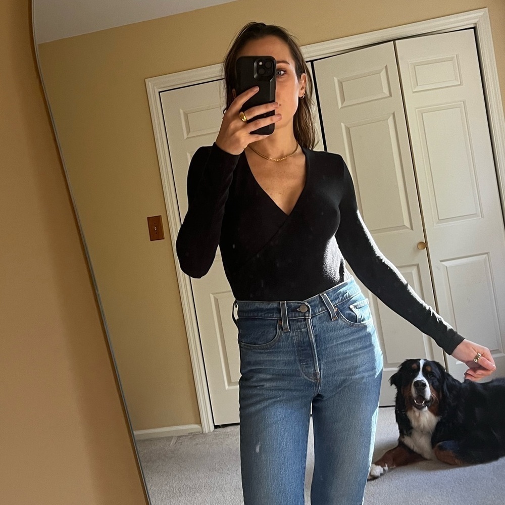 Madewell Wrap Thong Bodysuit | Black | xs